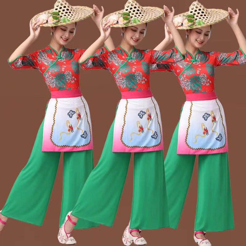 新款广场舞服装秧歌服女民族风演出服秋季团体演出服采茶舞服