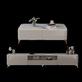 实木岩板电视柜茶几客厅2024新款 电视机柜组合家用茶几轻奢高级感