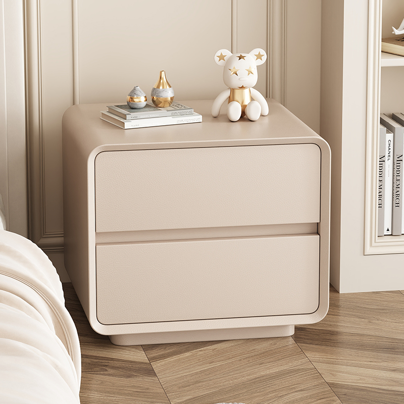 实木床头柜奶油风卧室简约小柜子高级感床边收纳储物柜