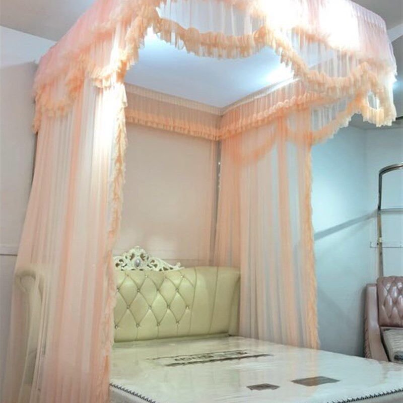 挂壁拉幕单开门伸缩导轨式蚊帐 1.8米家用双人1.5m床升降防蚊蚊帐