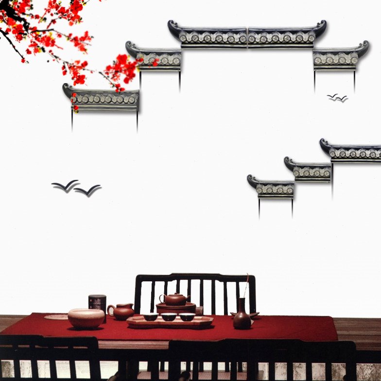 新中式创意墙饰客厅茶室背景墙酒店餐厅墙面上立体装饰画屋檐壁饰