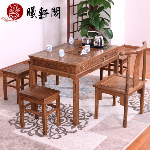 鸡翅木茶桌椅组合红木泡茶桌实木中式小户型功夫茶几仿古茶艺桌