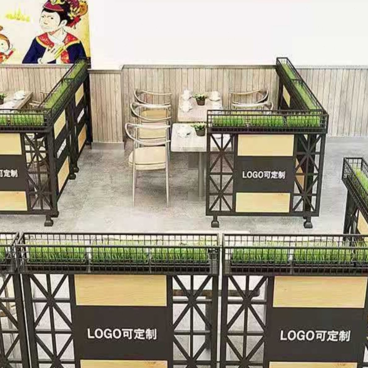餐厅隔断花架火锅店饭过道装饰护围栅栏矮屏风饮品酒吧办公免打孔