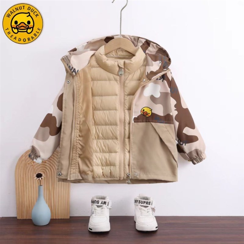 小黄鸭童装儿童羽绒衣冲锋衣男童女童冬装三合一宝宝加厚外套秋装