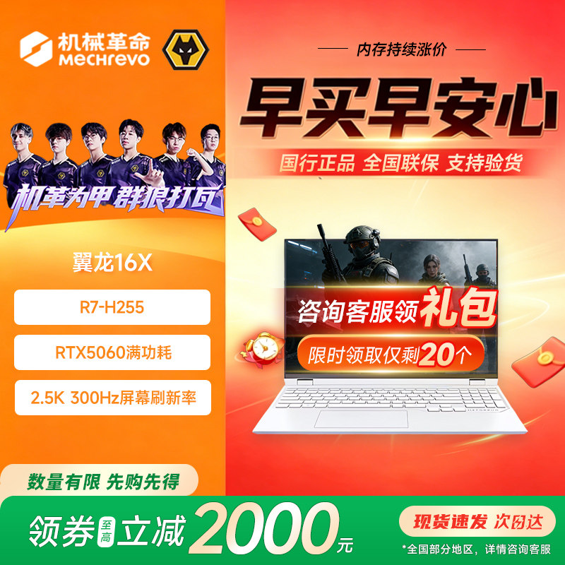机械革命官方翼龙16X H255 RTX5060吃鸡枪战FPS专用笔记本电脑