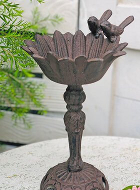户外摆件铁艺喂鸟器铸铁花盆花器复古花园装饰品庭院布置阳台烛台