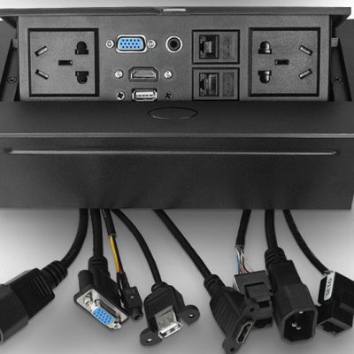 高清HDMI 多功能桌面插座/多媒体会议桌台面信息盒弹压式桌面插座