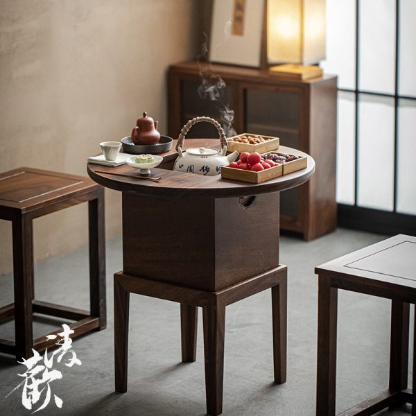 清欢丨胡桃木火钵碳炉箱组合 家用多功能边茶桌 茶空间围炉煮茶