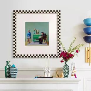 客厅正方形潮流艺术装 轻奢餐厅摆画马蒂斯黑白棋盘格挂画 饰画法式
