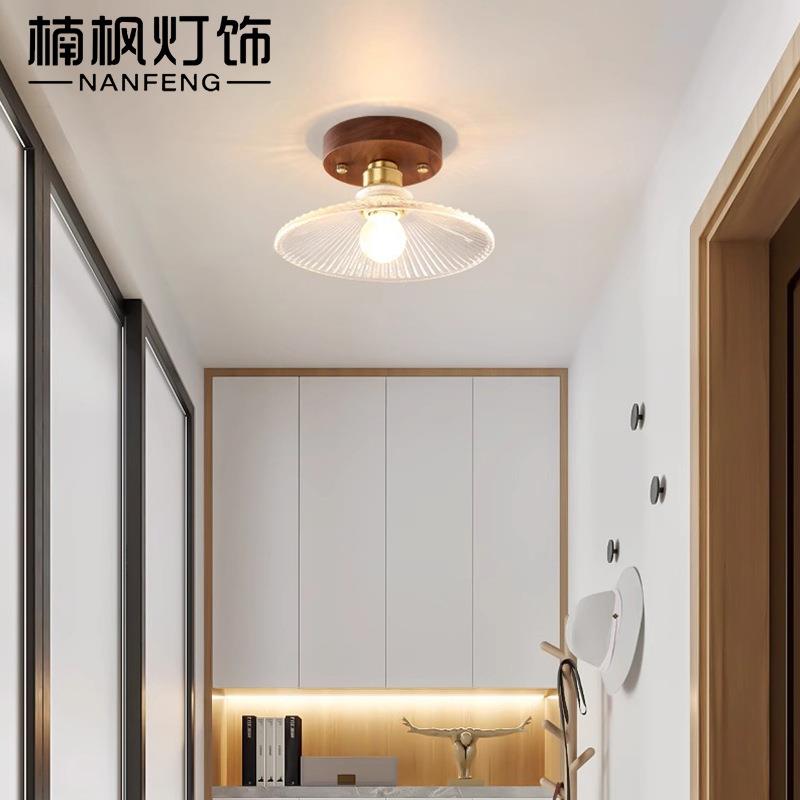 胡桃实木简约过道灯走廊灯衣帽间灯具入户玄关灯玻璃阳台小吸顶灯