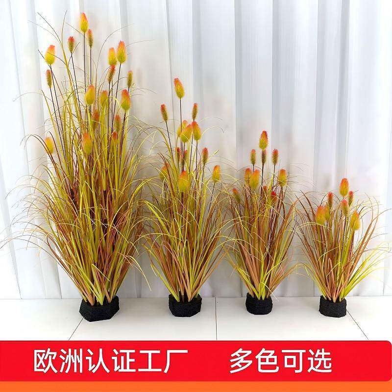 室内外装饰泡沫花草带盆康兰菊仿真花兔尾草仿真枯草盆栽摆件
