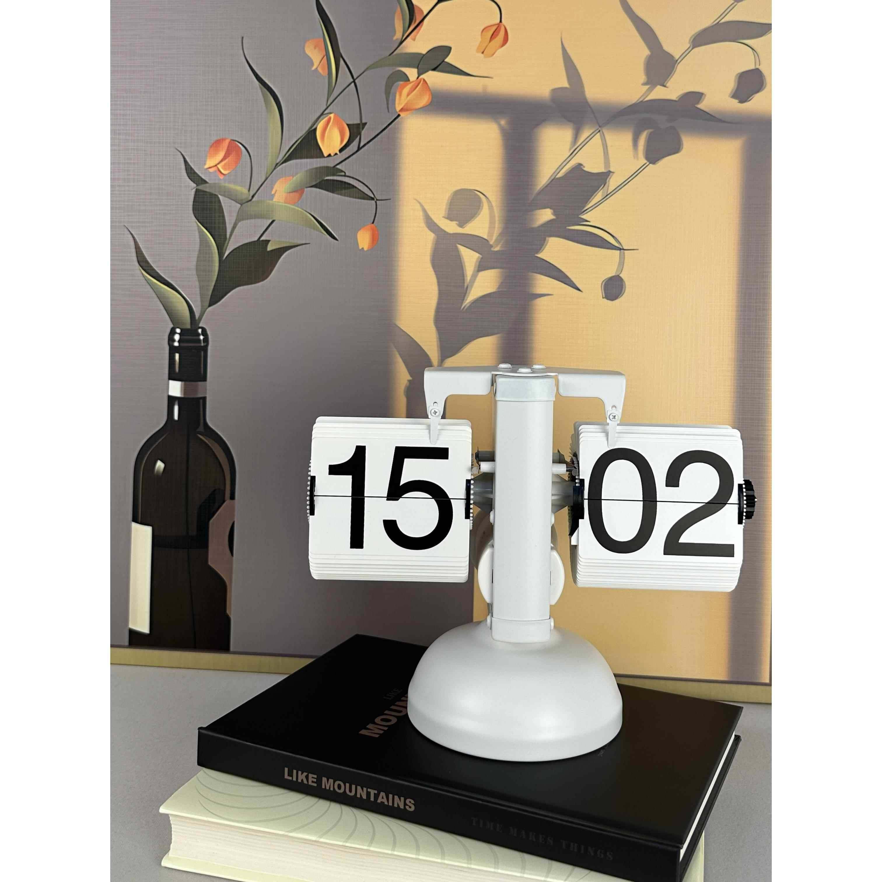 创意自动翻页钟表复古客厅摆件座钟现代简约机械时钟摆钟家装台钟