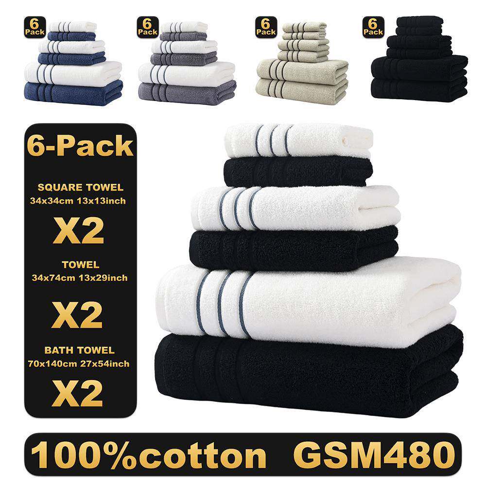 纯棉毛巾浴巾方巾六件套装平台全棉加厚柔软
