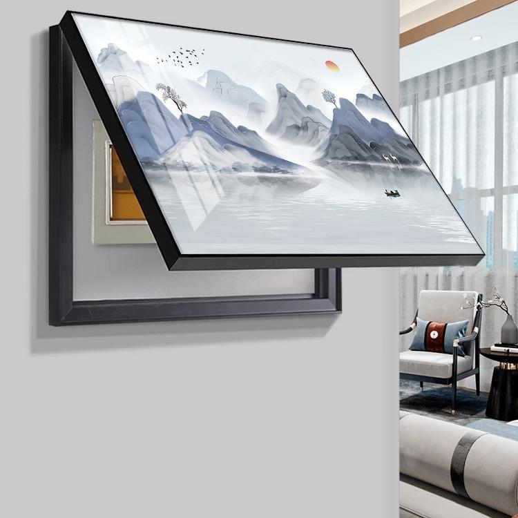 新中式山水画电表箱装饰画免打孔配电箱盖板遮挡电闸盒总开关挂画