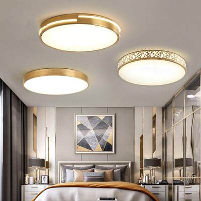 超薄全铜led吸顶灯北欧卧室灯家用小客厅灯圆形房间灯具现代简约