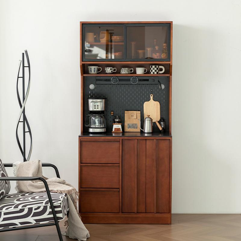 北欧实木餐边柜家用小户型落地多功能岩板收纳柜客厅复古储物柜