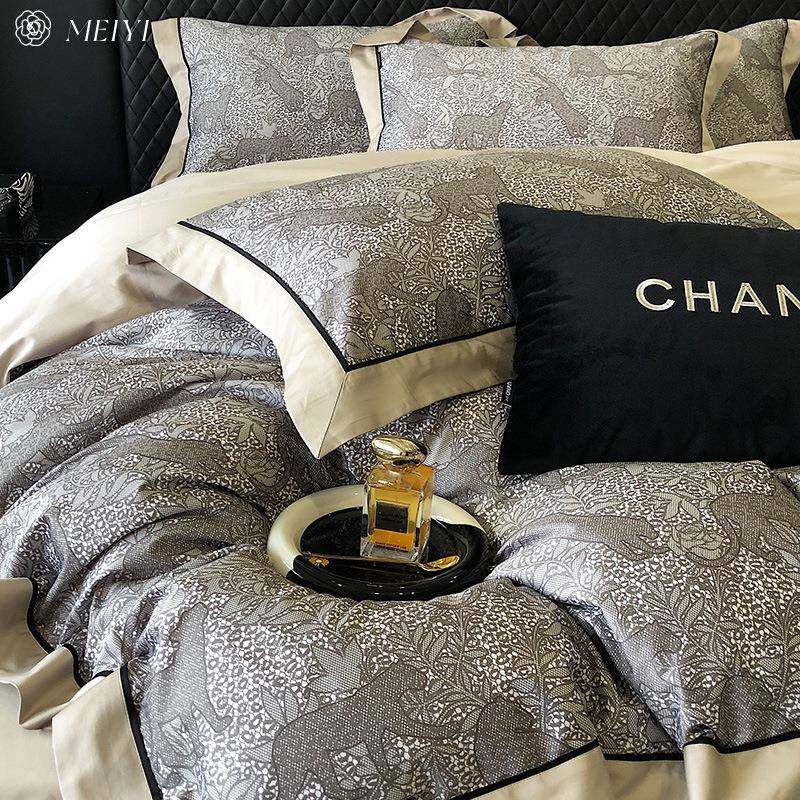 高级感美式轻奢100S长绒棉印花床单四件套全棉纯棉被套罩床上用品