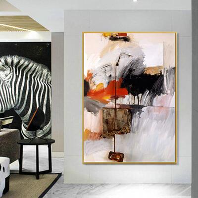 油画手绘赵无极抽象山水客厅玄关背景装饰画现代简约书房过道挂画