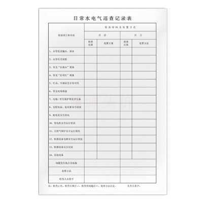 日常水电气巡查记录表水管机械设备安全检查结果处置方法登记表格