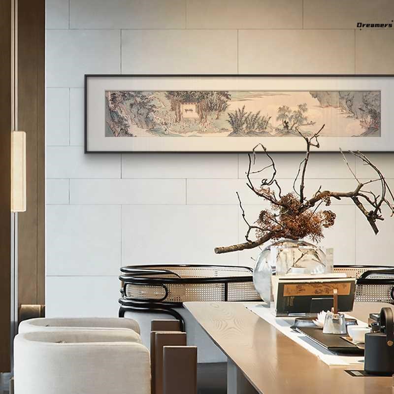 中式背景墙客厅沙发新横幅装饰画日式餐厅民宿酒店挂画办公室图片