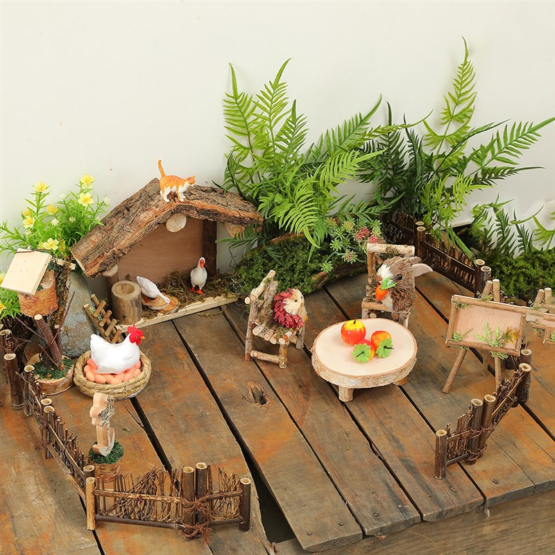 森系木墩小凳子摆设微景观娃屋迷你展示架幼儿园植物角装饰木头椅