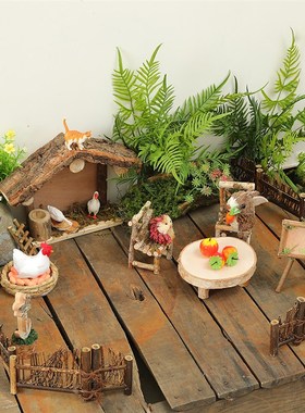 森系木墩小凳子摆设微景观娃屋迷你展示架幼儿园植物角装饰木头椅