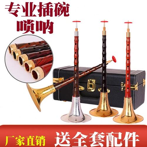 专业插碗唢呐乐器全套黑檀木大叶紫檀小叶紫檀木D调唢呐专业演奏