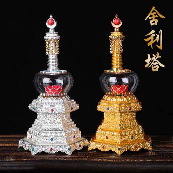 6寸鎏金菩提塔藏供奉舍利宝物佛具法器摆件水晶舍利塔佛塔