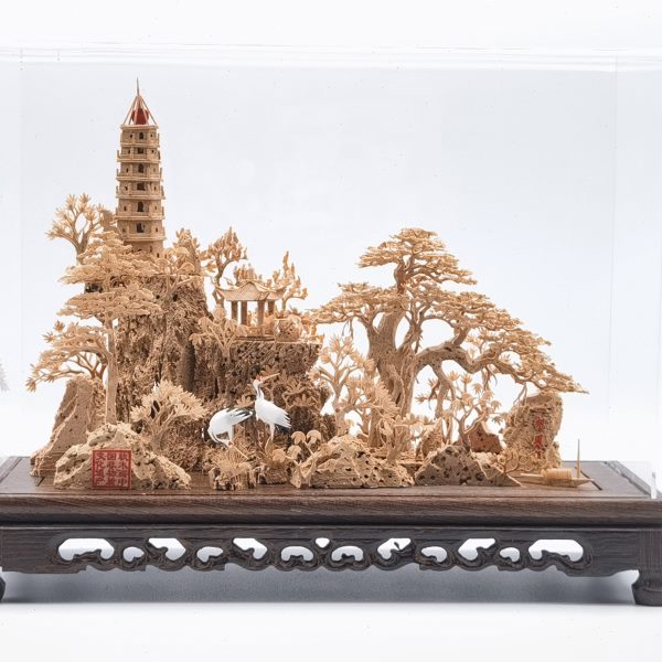 【非遗】福建福州软木画手工雕刻艺术品收藏亚力克鸡翅木园林摆件