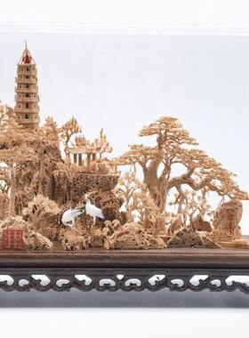 【非遗】福建福州软木画手工雕刻艺术品收藏亚力克鸡翅木园林摆件