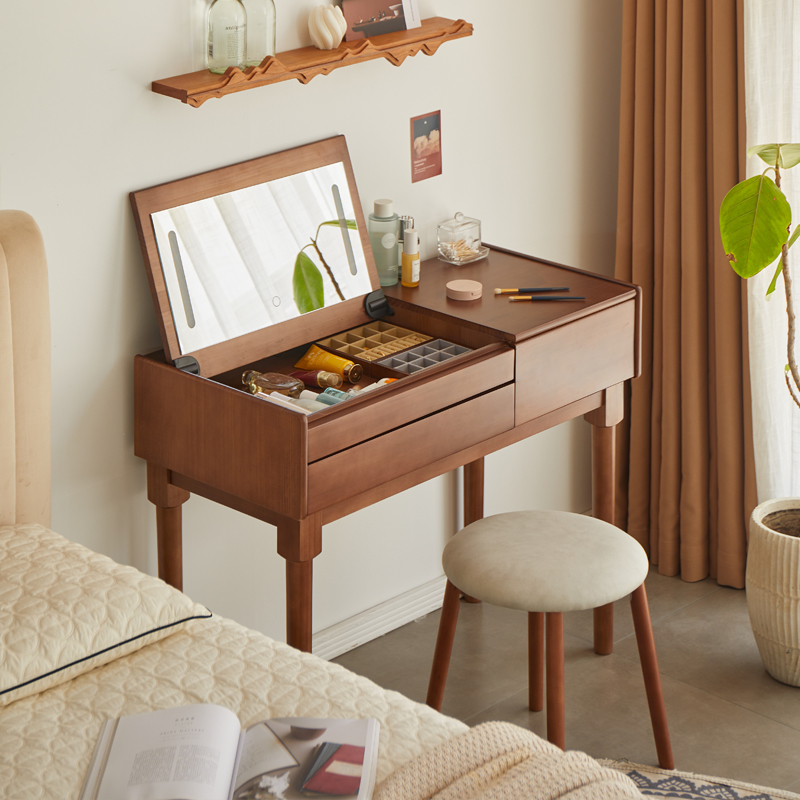 实木梳妆台多功能卧室化妆桌现代简约小户型化妆台收纳柜一体桌子