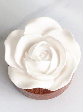 室内香氛精油石创意家居香薰木底座石膏玫瑰花车载扩香石摆件