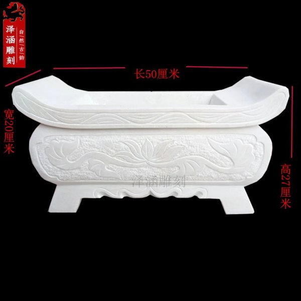 汉白玉长方型香炉石雕墓地祭祀插香炉大理石供奉用品石头炉子摆件