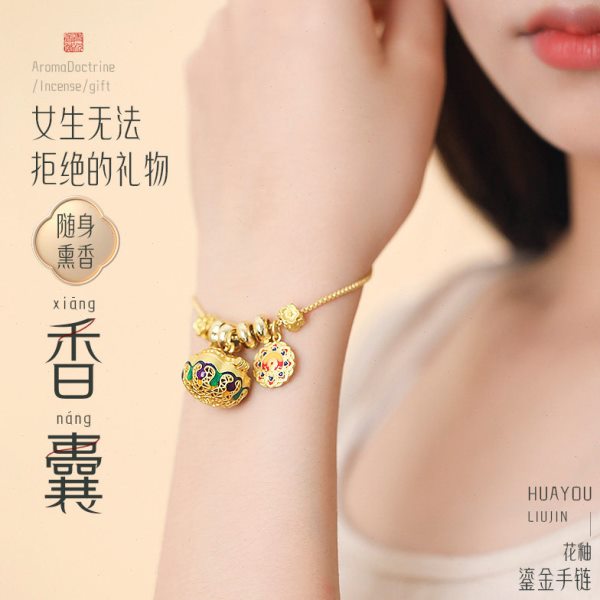 古法金珐琅彩香囊球手链随身佩戴香丸可打开精油扩香吊坠挂件香熏