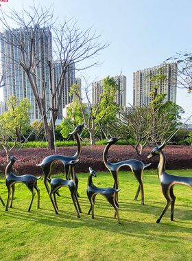 户外玻璃钢抽象鹿雕塑园林景观梅花鹿动物大摆件小区草坪鹿装饰品