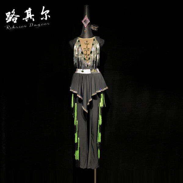 路其尔*女士新款拉丁舞表演服装国标舞比赛服烫钻儿童裤装L-2182