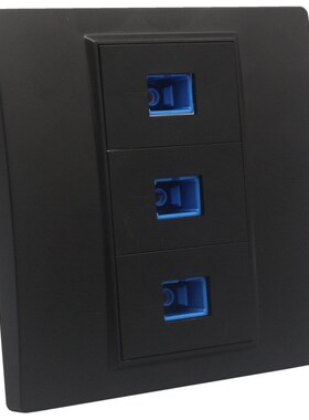 黑色86a型三位SC光纤直插面板三口SC法兰盘光钎宽带网络口墙壁插