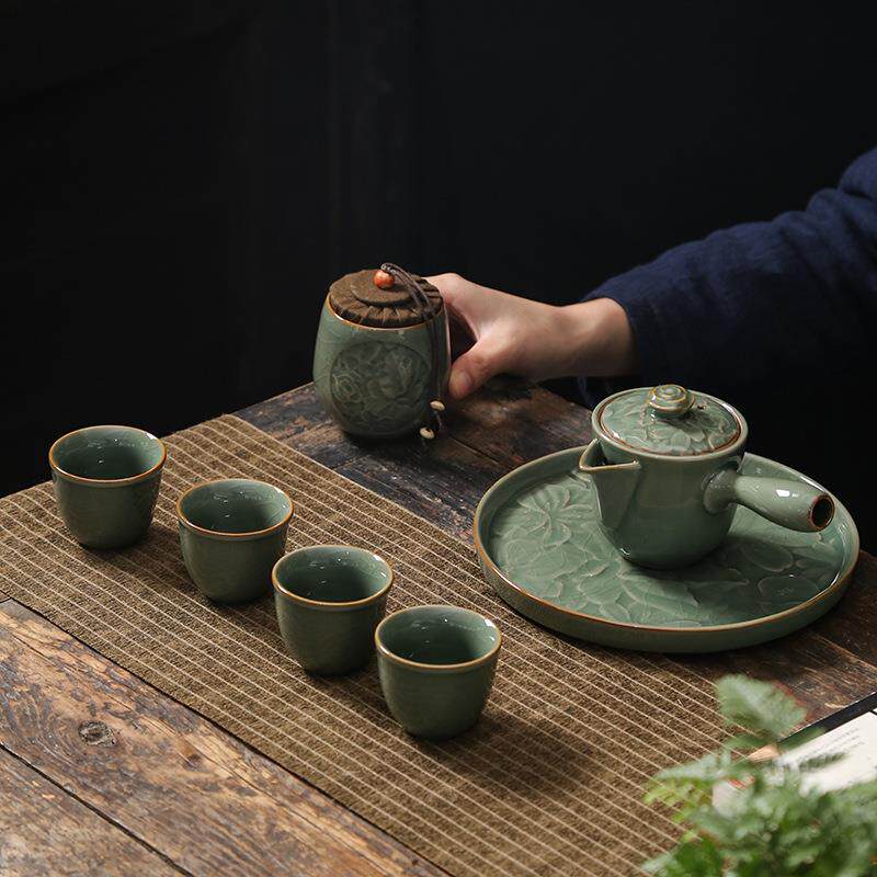 五大名窑哥窑旅行茶具便携式旅行包一壶四杯简约家用办公茶具