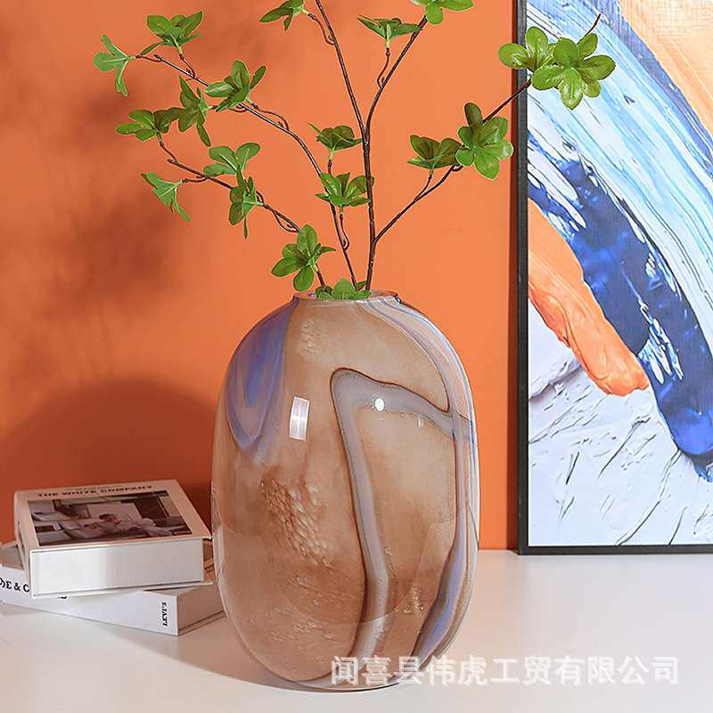 五色琉璃北欧风琉璃花瓶 现代轻奢餐厅客厅玄关样板间插干花鲜花
