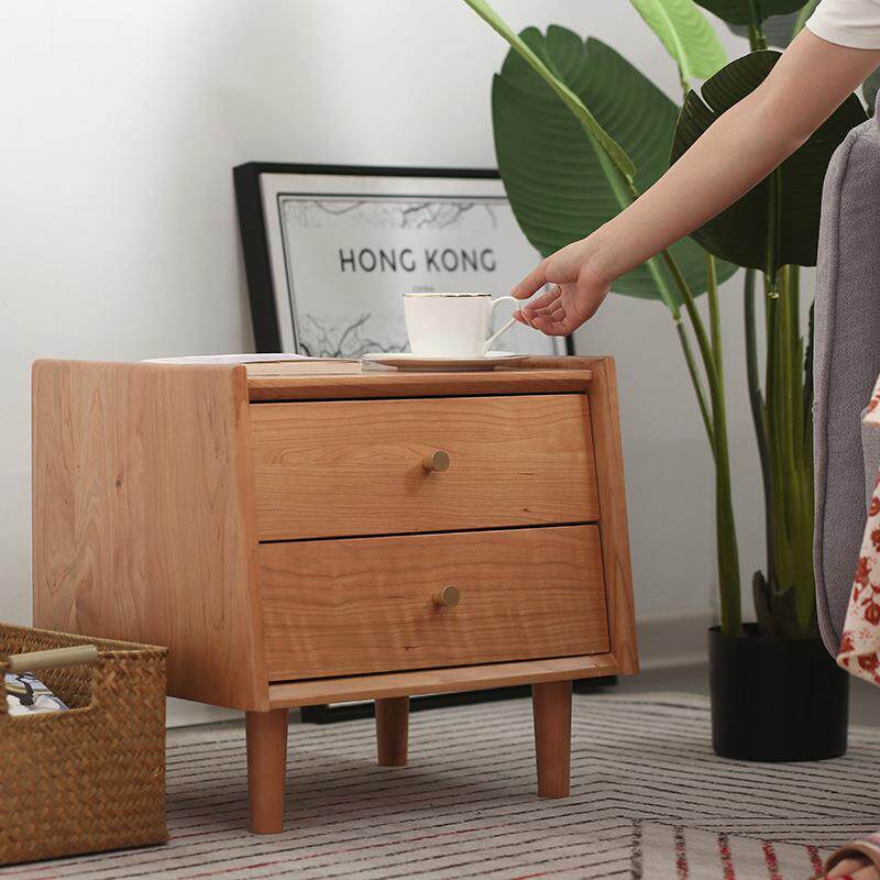 和睦樱桃木床头柜北欧实木现代简约卧室家具日式原木床边柜