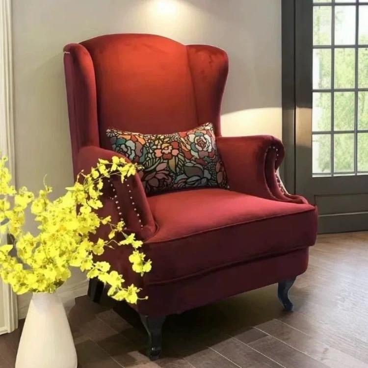 美式布艺单人沙发客厅海绵老虎椅高背椅阳台休闲椅卧室懒人椅