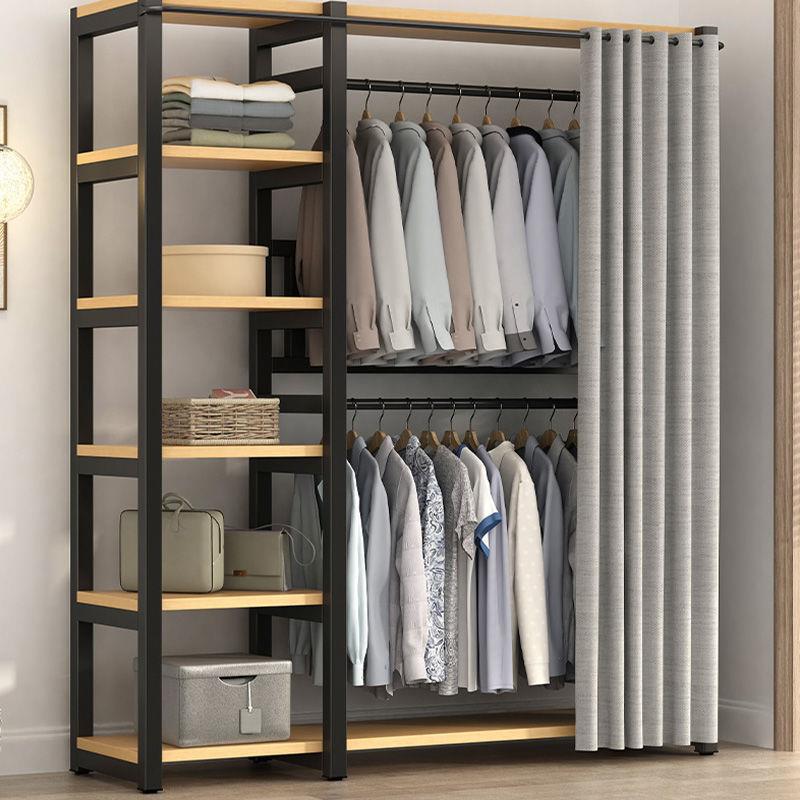 新款收纳衣柜开放式多层简易衣帽架出租屋开放式衣柜遮挡帘衣柜