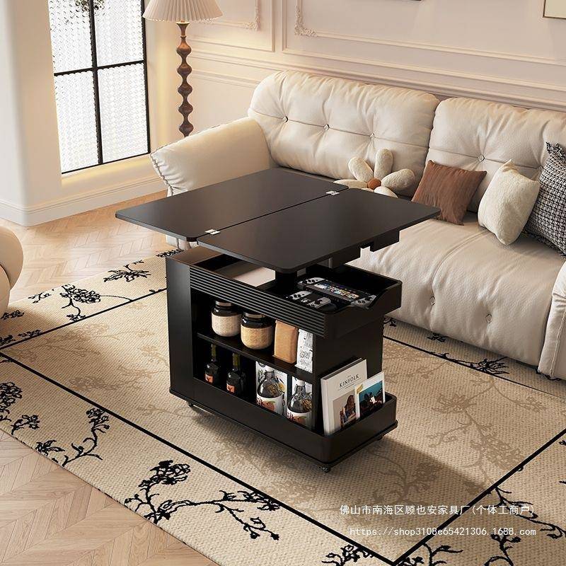 法式复古风实木边几可升降可移动茶几桌子小户型客厅折叠沙发边柜