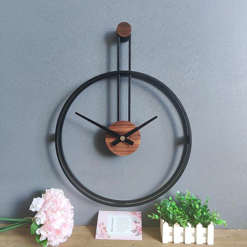 北欧简约大气轻奢挂钟西班牙极简双环时钟卧室客厅家用个性静音表