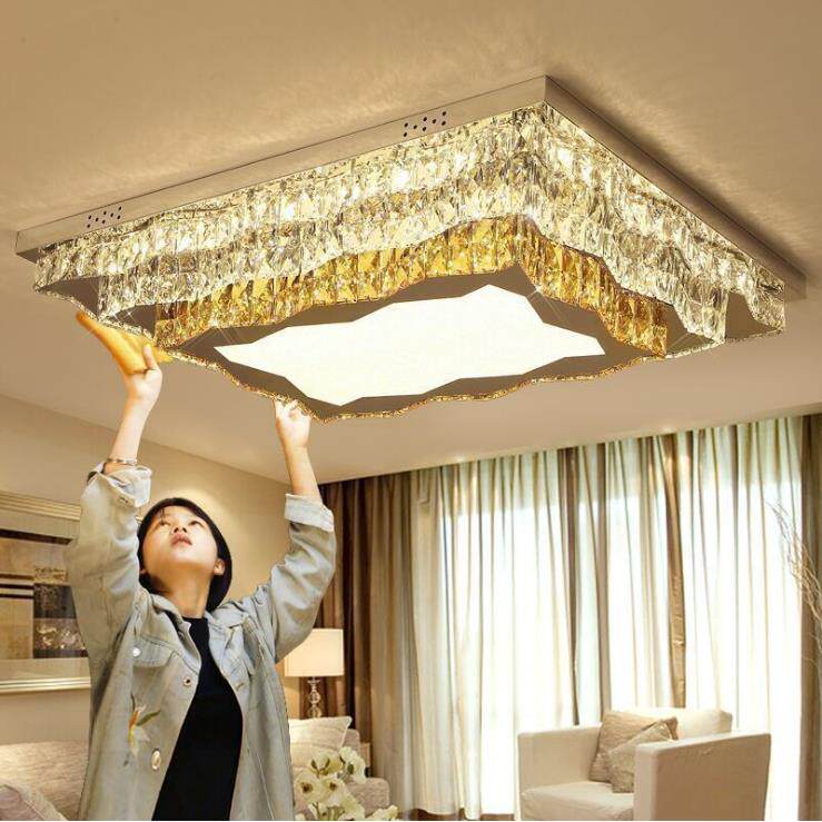 客厅灯水晶灯简约现代大气长方形三层led吸顶灯卧室灯具2025新款