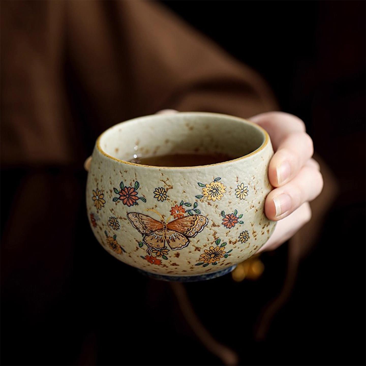 青花火石主人杯个人专用手工陶瓷单杯功夫茶具茶杯中式建盏礼盒装