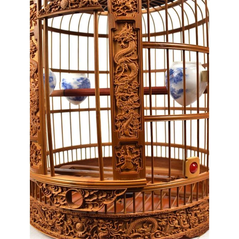 花花画眉鸟笼子竹制精品全套配件贵州手工雕刻老竹八哥生头鸟笼子