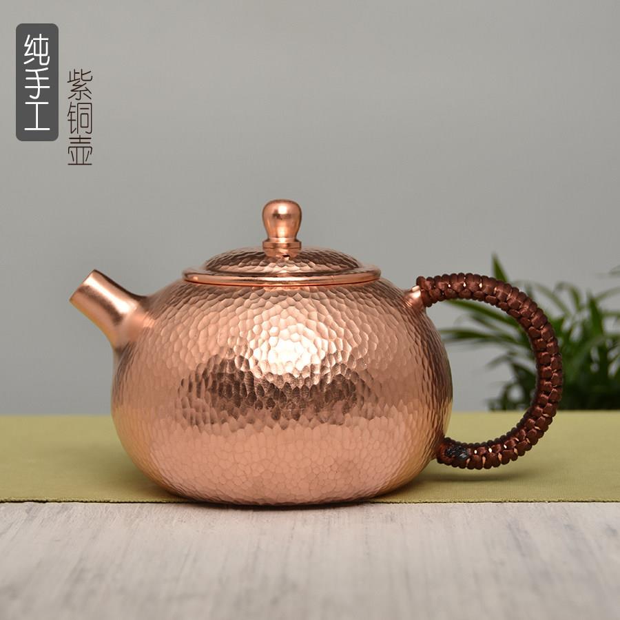 手工纯紫铜泡茶壶加厚铜壶 垒点纹小铜壶手工烧水壶