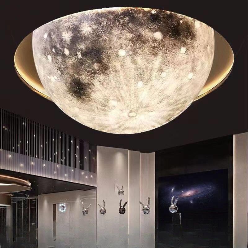 网红半圆月球吸顶灯饭厅星球灯凹凸陨坑工程装浮雕大号球形月亮灯