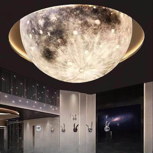 网红半圆月球吸顶灯饭厅星球灯凹凸陨坑工程装浮雕大号球形月亮灯